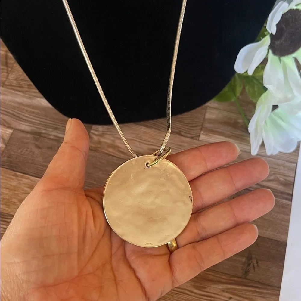 Chico's Gold Disc Pendant Necklace extra large